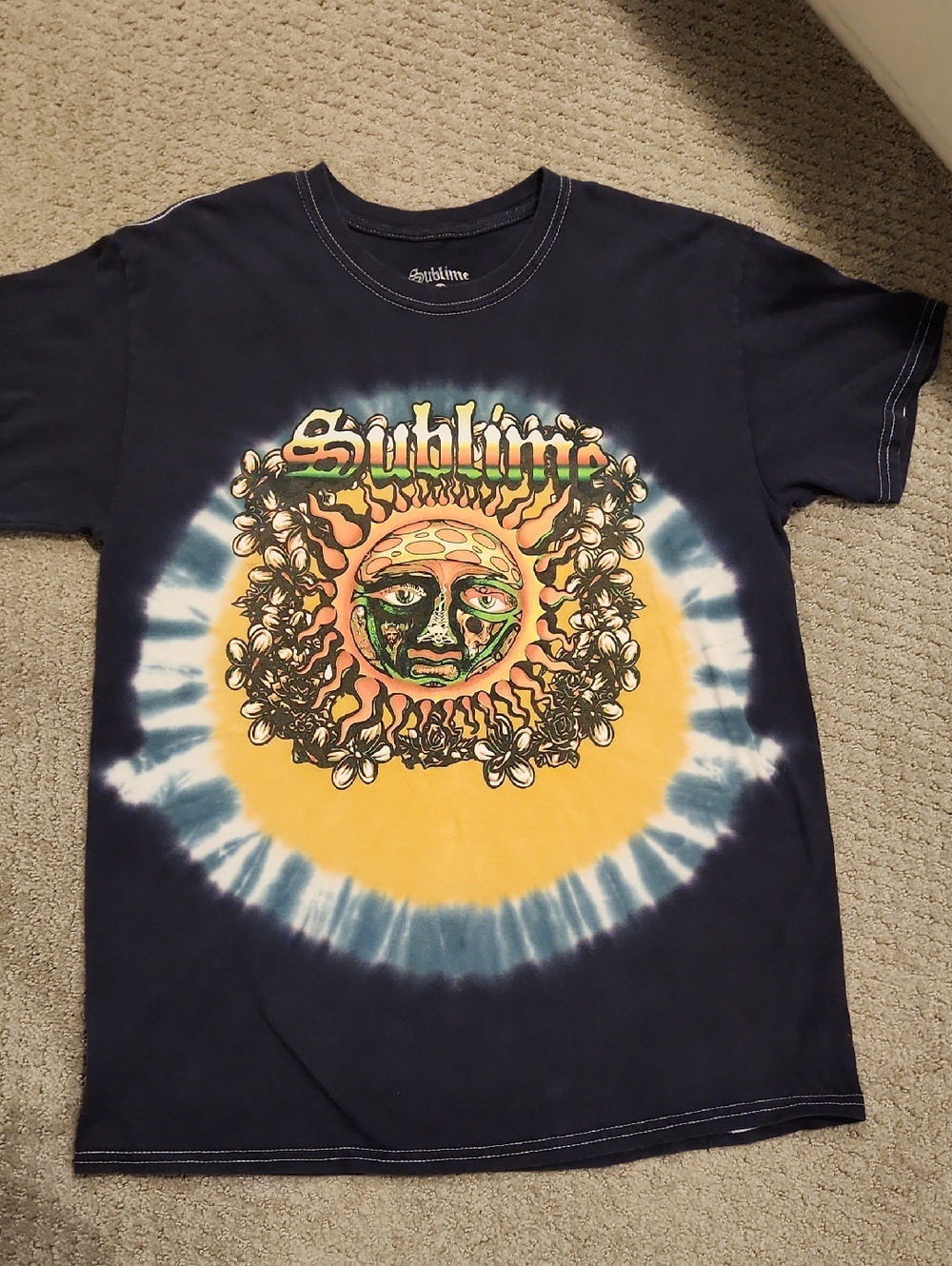 Sublime Tie-Dye Sunburst Graphic Tee - Navy & Yellow Medium